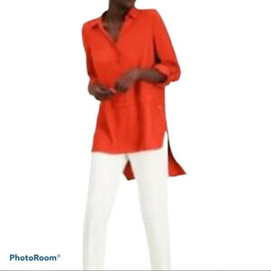 Willow drive  Orange high low oversized shirt top with collar size S